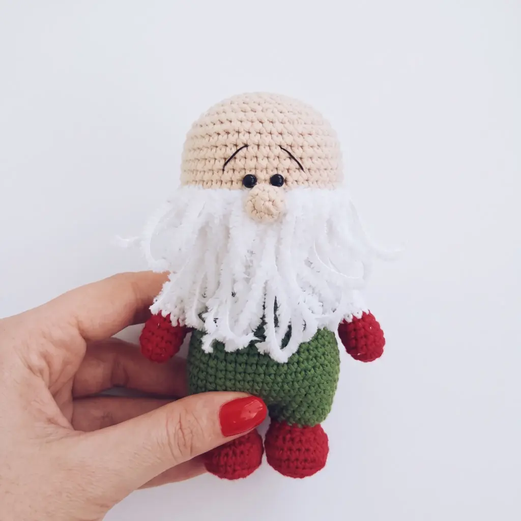 Gnome with a full white beard attached, ready for the hat